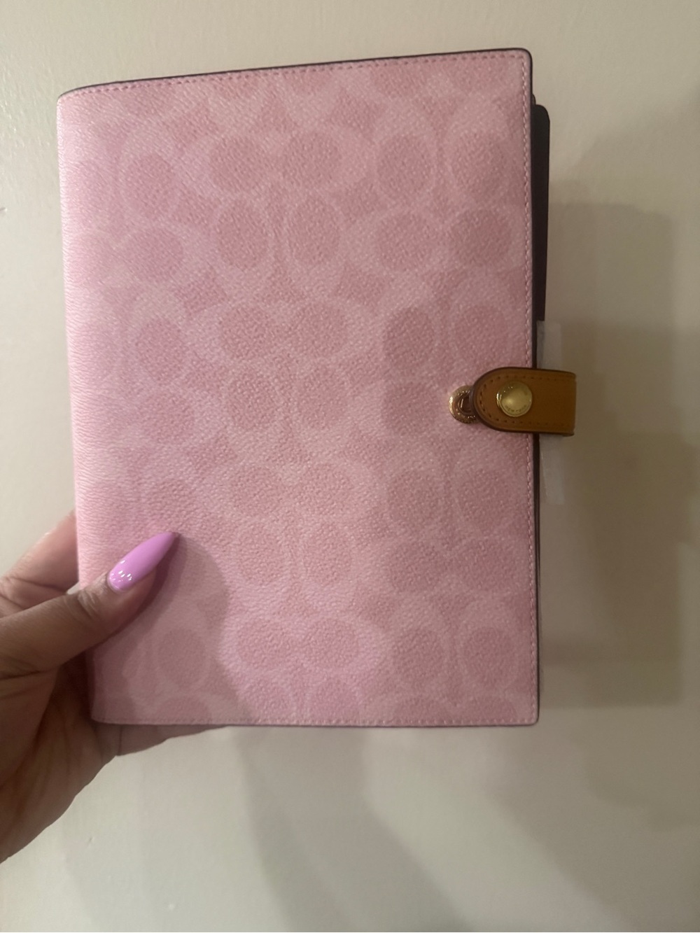 Coach Pink Signature Canvas Planner with Tan Snap